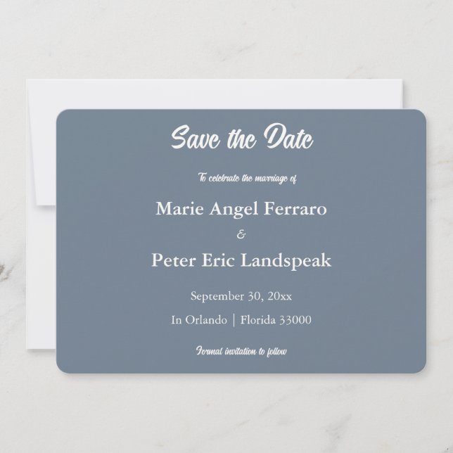 Slate Blue Minimalist Typographic Monogram  Save The Date (Front)