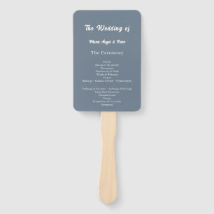 Slate Blue Minimalist Typography Wedding Program Hand Fan