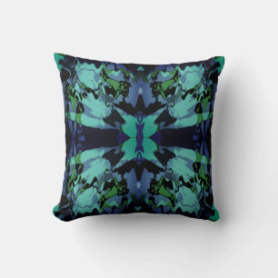 Slate Blue Mint Green Black Symmetrical Design Cushion