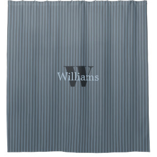 Slate Blue Monogram and Stripes Shower Curtain