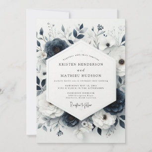 Slate Blue Moody Anemone Wedding Invitation