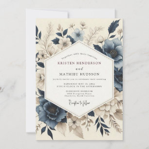 Slate Blue Muted Bloom Wedding Invitation