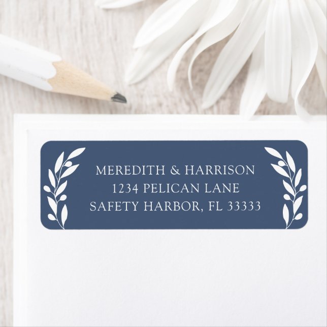 Slate Blue Olive Branch Wedding Return Address (Insitu)