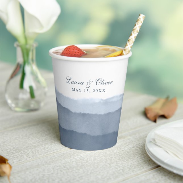 Slate Blue Ombre Watercolor Wedding | Shower Paper Paper Cups (Insitu)