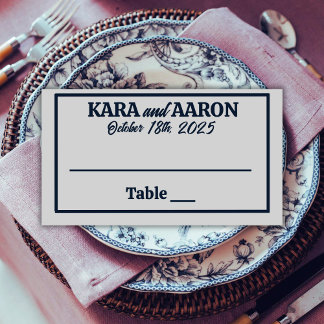 Slate Blue on Grey Edwardian Wedding Place Card