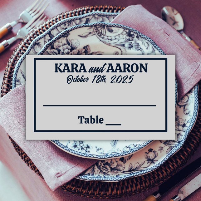 Slate Blue on Grey Edwardian Wedding Place Card (Creator Uploaded)