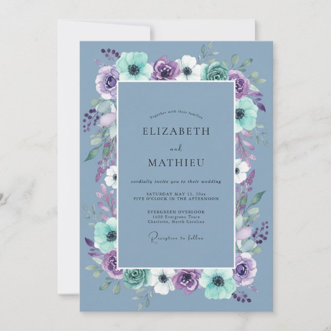 Slate Blue Ornate Spring Wedding Invitation (Front)