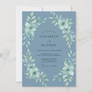 Slate Blue Peaceful Botanical Wedding Invitation