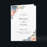 Slate Blue Peach Botanical Floral Wedding Programme<br><div class="desc">Slate blue and peach watercolor floral arrangements,  Catholic Wedding Program Template.</div>