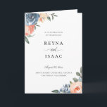 Slate Blue Peach Botanical Floral Wedding Programme<br><div class="desc">Slate blue and peach watercolor floral arrangements,  Catholic Wedding Program Template.</div>
