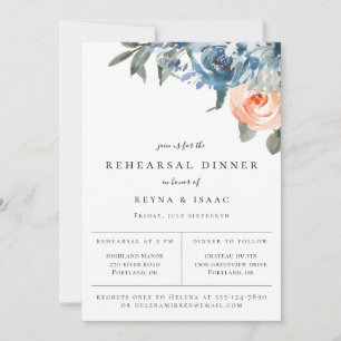 Slate Blue Peach Botanical Rehearsal Dinner Announcement