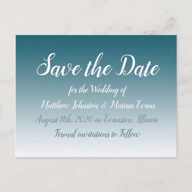 Slate Blue  Personalised Save the Date Postcard (Front)