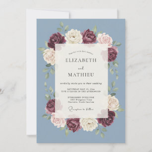Slate Blue Petal Embrace Wedding Invitation