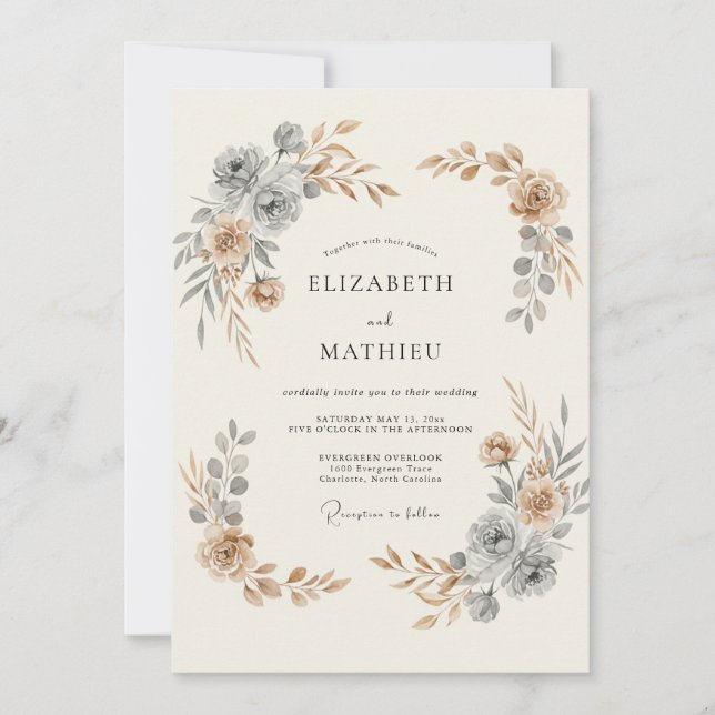 Slate Blue Polished Vintage Wedding Invitation (Front)