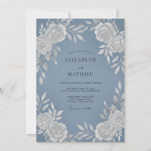 Slate Blue Radiant Botanical Wedding Invitation