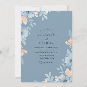Slate Blue Refined Watercolor Wedding Invitation
