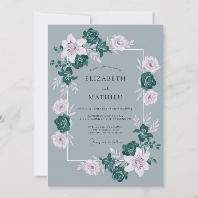 Slate Blue Refined Winter Wedding Invitation (Front)