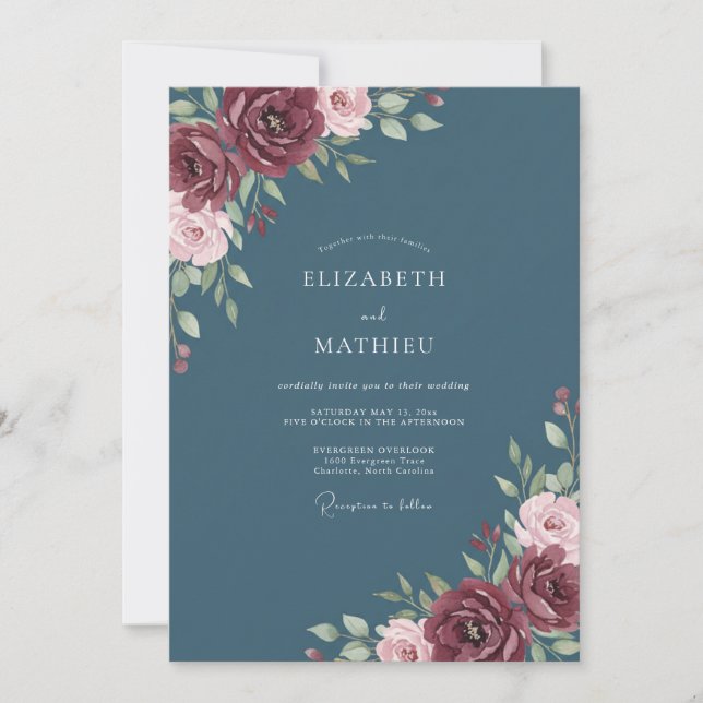 Slate Blue Regal Romantic Wedding Invitation (Front)