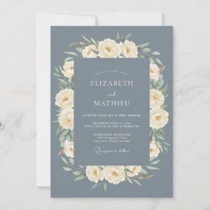 Slate Blue Regal Rose Wedding Invitation