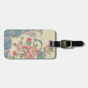 Slate Blue Ribbons Pink Posies Hankie Luggage Tag