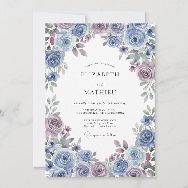 Slate Blue Romantic Winter Wedding Invitation (Front)