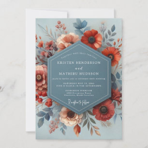 Slate Blue Russet Autumn Wedding Invitation