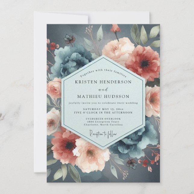 Slate Blue Rust Moody Wedding Invitation (Front)
