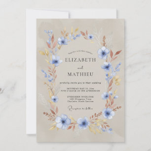 Slate Blue Rustic Autumn Wedding Invitation