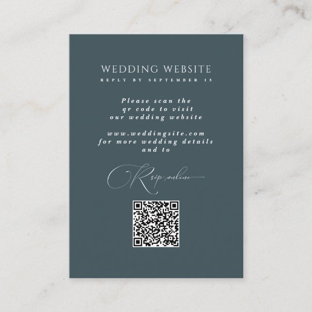 Slate Blue Scan to RSVP Wedding Website QR Code  Enclosure Card (Front)