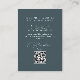 Slate Blue Scan to RSVP Wedding Website QR Code Enclosure Card