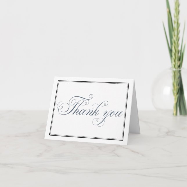 Slate Blue Script Thank You Blank Card (Front)