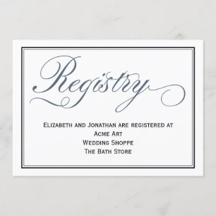 Slate Blue Script Wedding Registry Enclosure Card