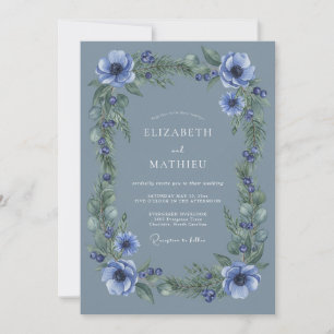 Slate Blue Serene Winter Wedding Invitation