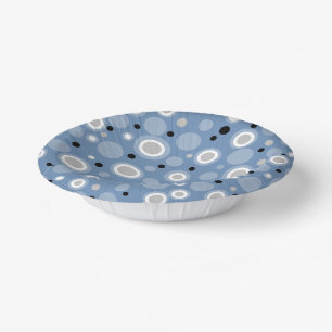 Slate Blue Silver Black Geometric Circles Paper Plate