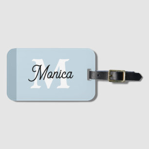 Slate Blue Simple Custom Name Monogram Modern Luggage Tag