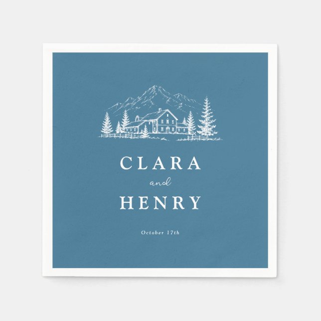Slate Blue Ski Lodge Wedding Napkins (Front)