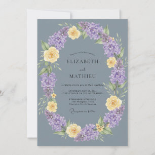 Slate Blue Soft Watercolor Floral Wedding Invitation