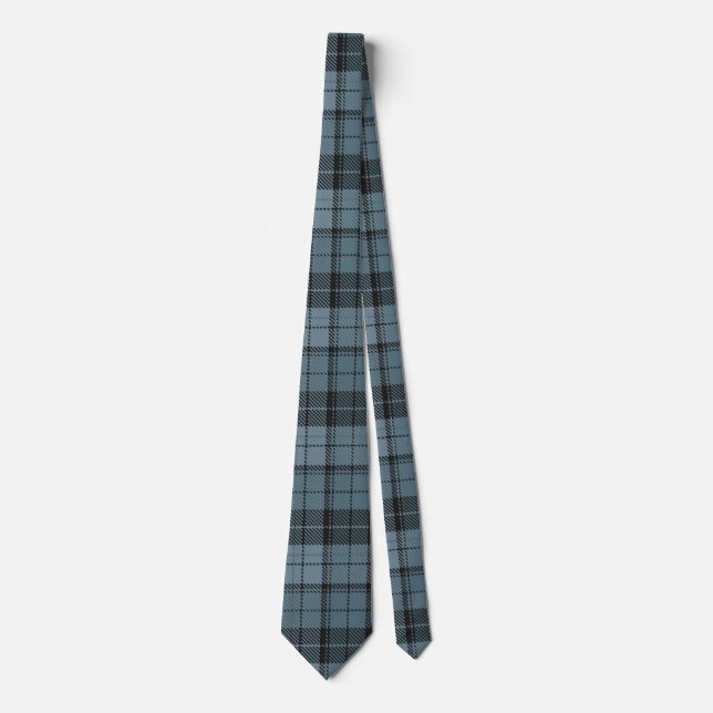 Slate Blue, Steel Grey, and Black Tartan Pattern Tie (Front)