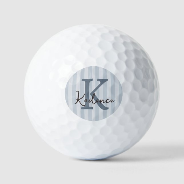 Slate Blue Striped Circle Monogram Golf Balls (Front)
