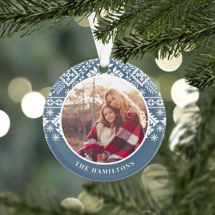 Slate Blue Sweater Pattern   Photo Ornament