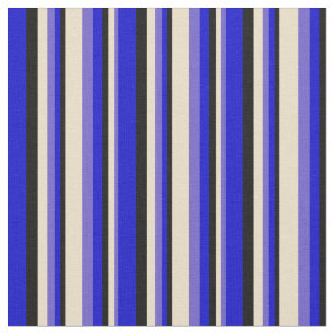 Slate Blue, Tan, Black, and Blue Stripes Pattern Fabric