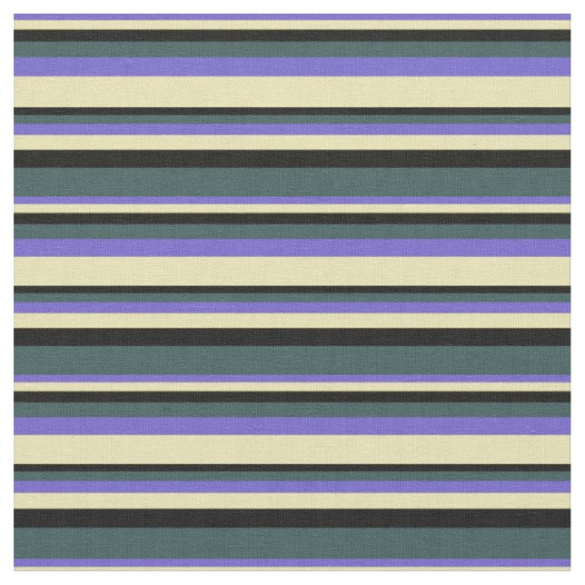 Slate Blue, Tan, Black & Dark Slate Grey Lines Fabric (Close Up)