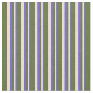 Slate Blue, Tan & Dark Olive Green Coloured Lines Fabric
