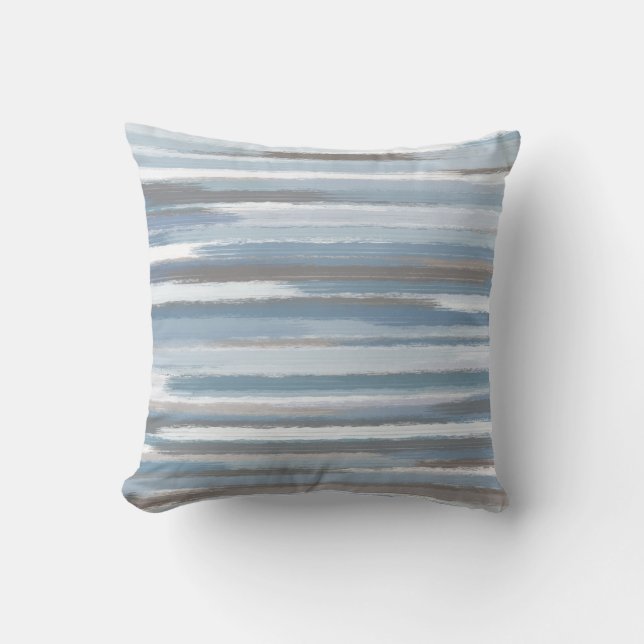 Slate Blue Taupe Abstract Stripes Cushion (Front)