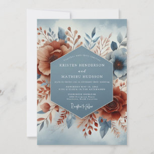Slate Blue Terracotta Bloom Wedding Invitation