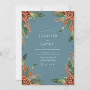 Slate Blue Terracotta Botanical Floral Wedding Invitation