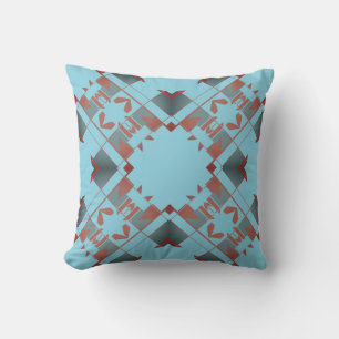 Slate Blue Terracotta on Aqua Crisscrossed Diamond Cushion