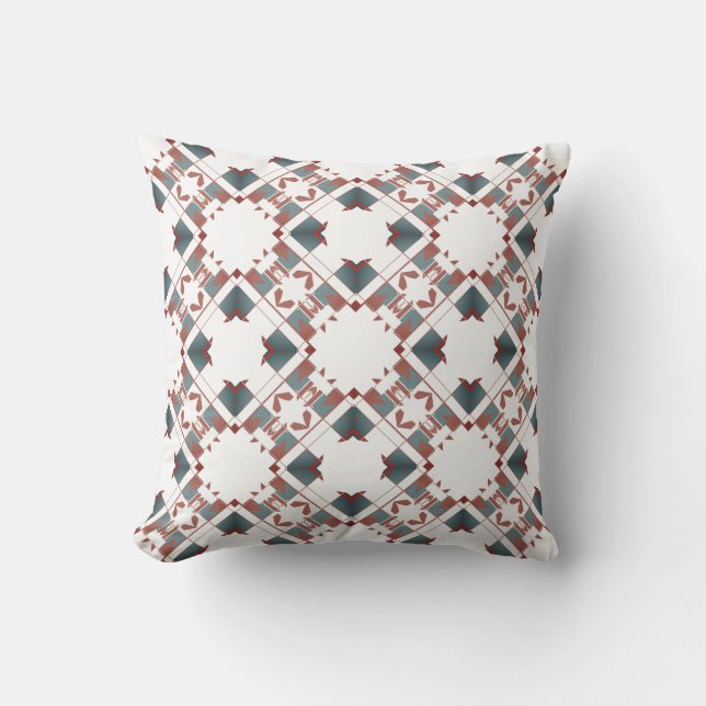 Slate Blue Terracotta on White Diamond Tile Motif Cushion (Front)
