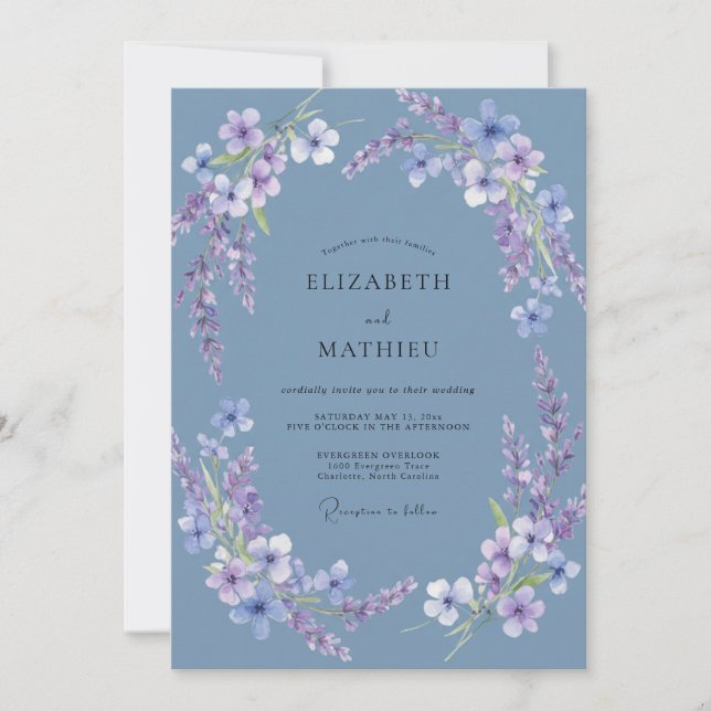 Slate Blue Tranquil Spring Wedding Invitation (Front)