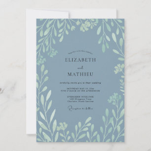 Slate Blue Verdant Flourish Wedding Invitation